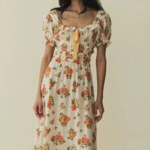 Doen orangerie floral print clarinet midi dress